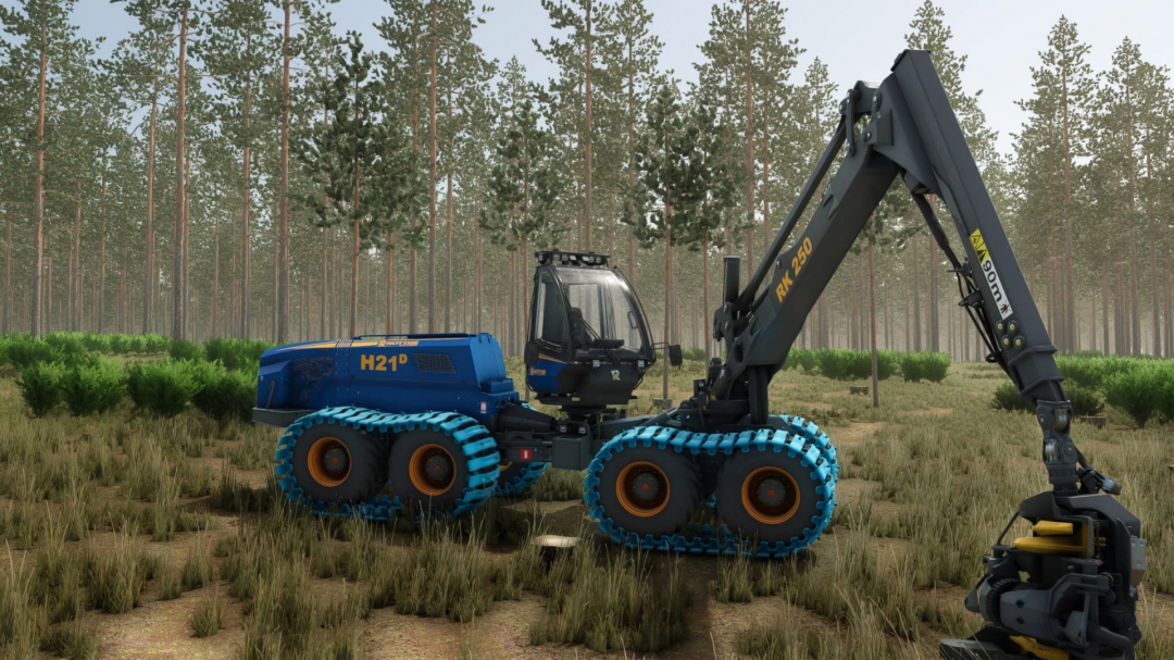 Rottne H21D harvester mod for FS25, version 1.1.0.0, in a forest setting.