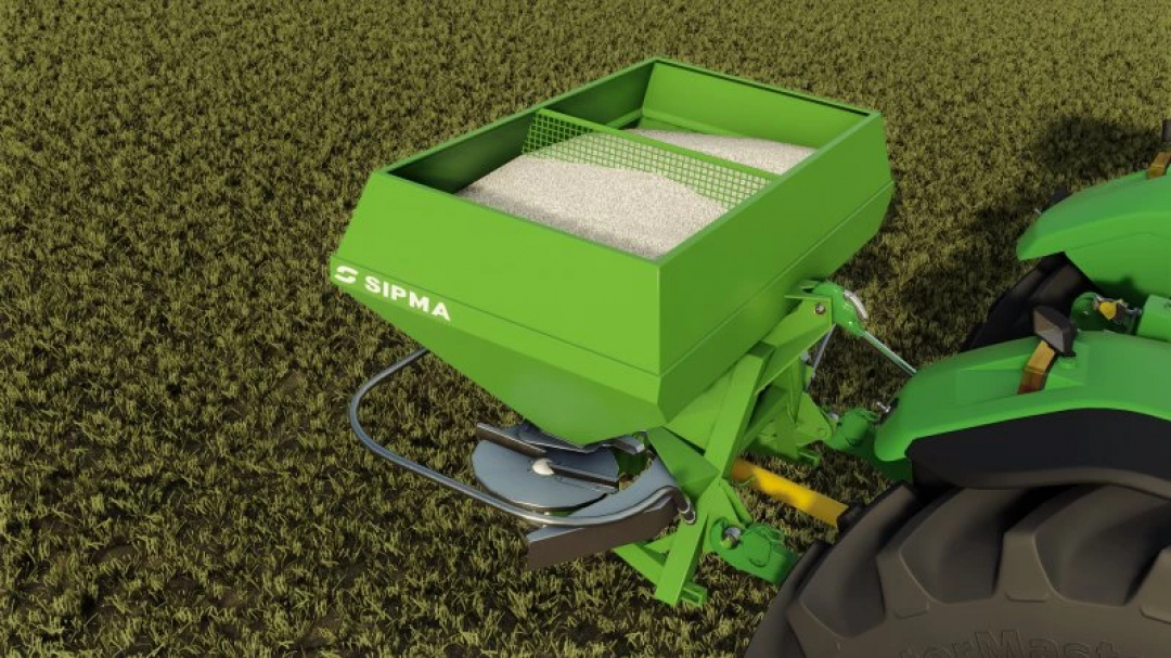 FS25 mod Sipma RN610 v1.0.0.0 fertilizing attachment on tractor in Farming Simulator 25.