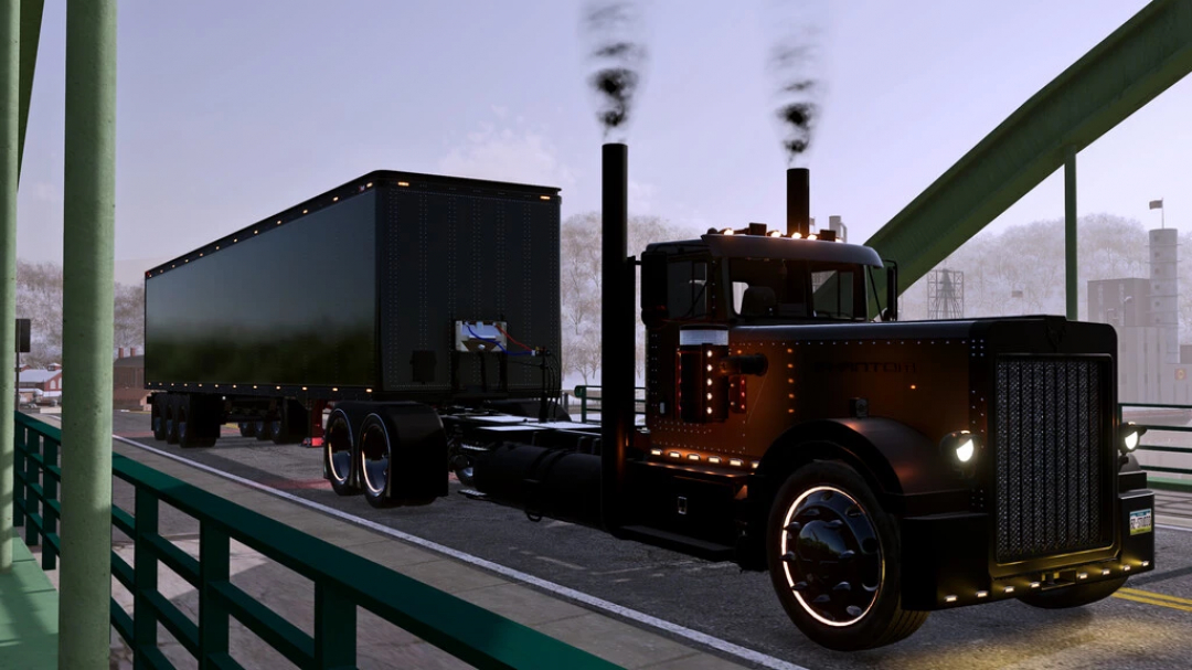 FS22 TLX Phantom Series mod showing a black semi-truck and trailer on a bridge in Farming Simulator 22.