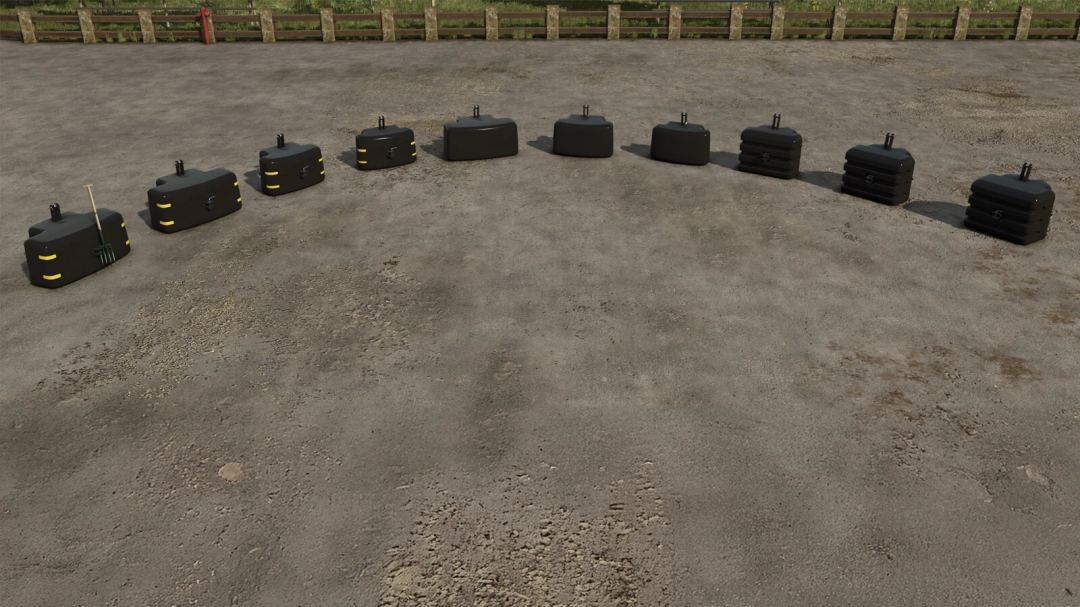 Tenwinkel Weight Pack v1.0.0.0 mod for FS25, displaying a set of tractor weights on gravel.