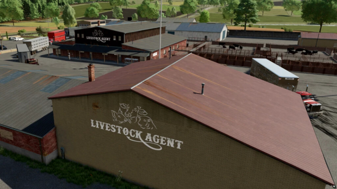 FS22 mods - The Ranch, Colorado v2.0.0.0 features a livestock agent facility with cattle in pens. Farming Simulator 22 scenery.