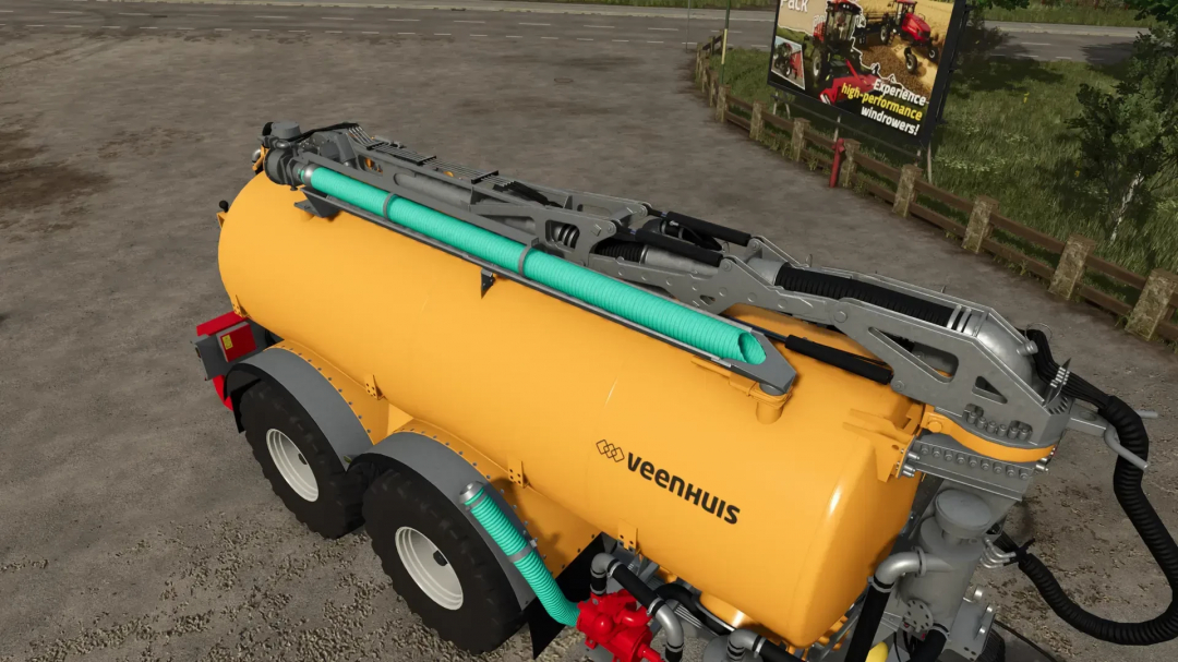 Veenhuis Premium Integral 20000 trailer mod for FS25, showcasing a yellow tank with hoses in Farming Simulator 25.