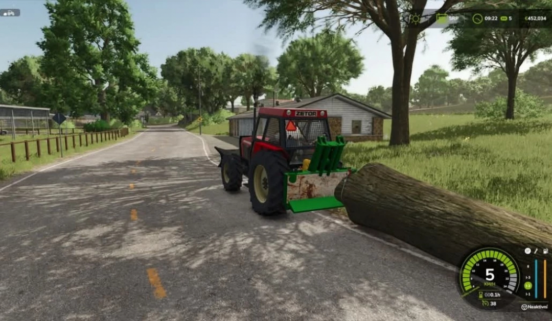 ZETOR CRYSTAL 12145 UKT tractor pulling a large log on a road in FS25 mod.