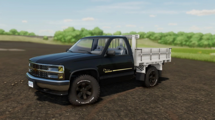 fs22-mods,  Chevrolet Silverado Farias mod in Farming Simulator 22, featuring a black truck with flatbed detail.