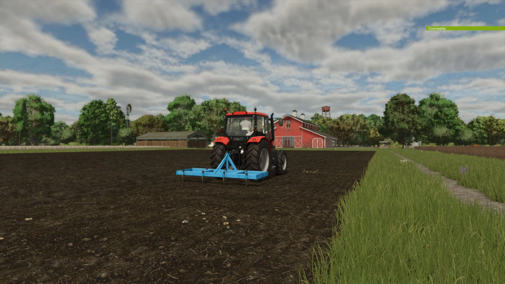 fs25-mods,  Farming Simulator 25: Tractor using Cultivator RA_01 mod on a farm field.