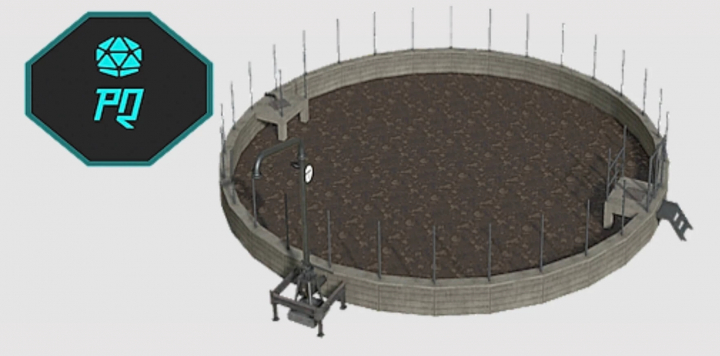 fs25-mods,  FS25 mod Digestate and Manure Sales Stations v1.0.0.0 showing a circular digestate storage tank with a logo on the side.