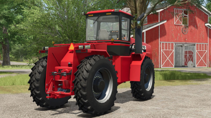 fs25-mods,  FS25 Case QT Steigers mod showcasing a red tractor beside a barn in Farming Simulator 25.