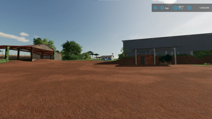 fs22-mods,  Farming Simulator 22 mod Fazenda Ourinhos Map shows a farmstead with buildings and open area.