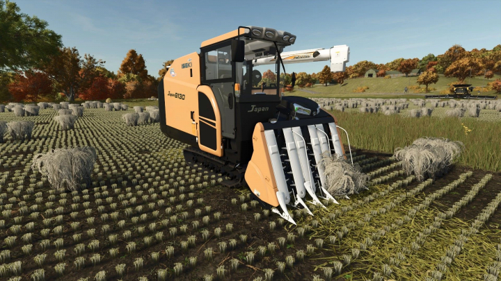 fs25-mods,  FS25 Iseki rice harvester 50m v1.0.0.0 in a field during harvest.