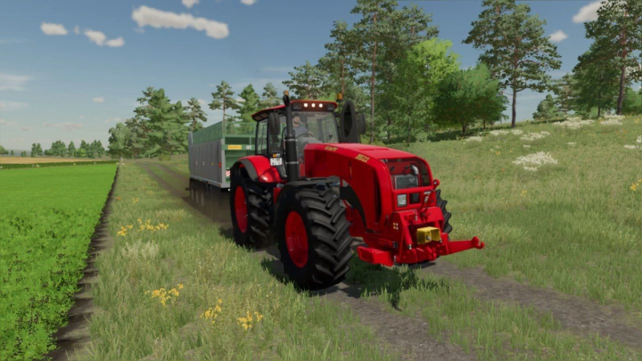 fs25-mods,  MTZ 3522 tractor towing trailer on field in FS25 mod.