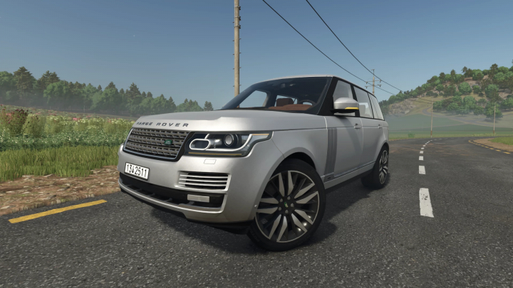 fs25-mods,  FS25 mod Range Rover LWB v1.0.0.0 in countryside setting for Farming Simulator 25.