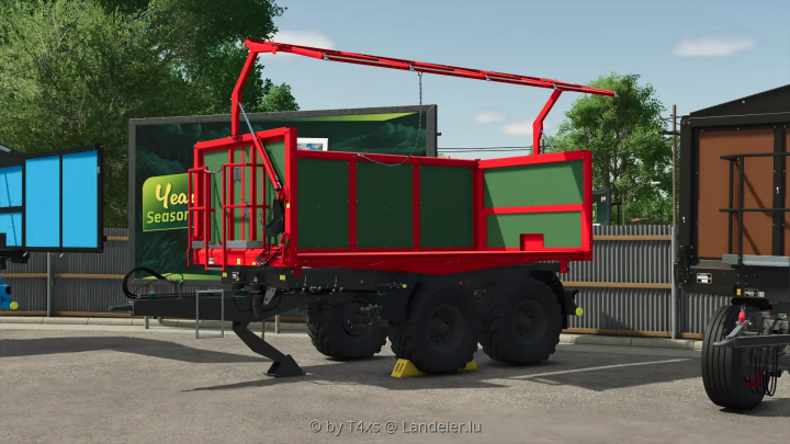 fs25-mods,  Rudolph Trailer Pack v1.0.0.0 mod for Farming Simulator 25 featuring a red and green trailer in a farm setting.