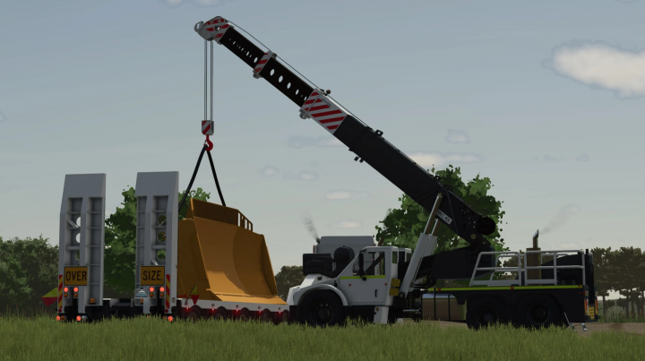 fs25-mods, Terex Franna AT-40 crane lifting large equipment in FS25 mod.