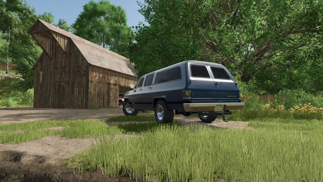 1990 Chevrolet Suburban 4x4 mod for FS25 parked by a barn