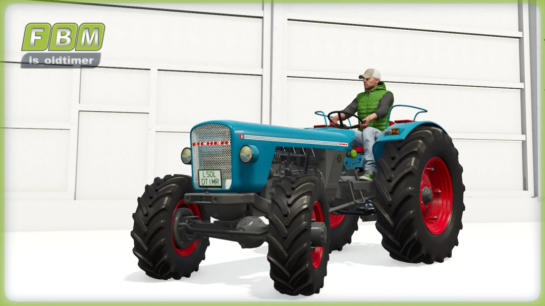 Eicher 3015 Königstiger II mod in FS25 featuring a classic blue tractor with red wheels in Farming Simulator 25.