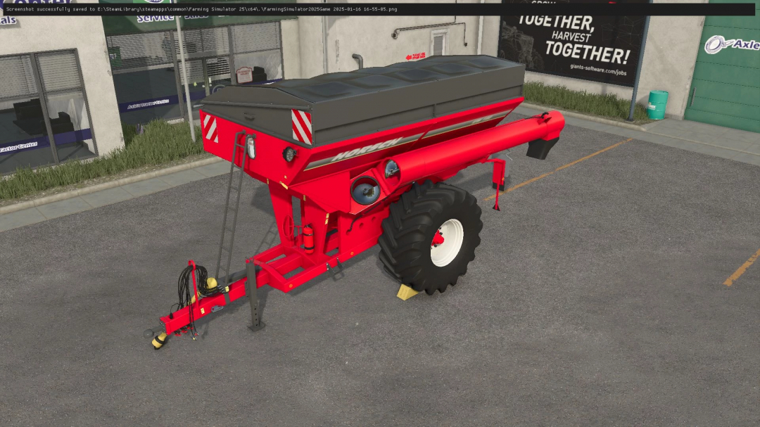 Horsch UW160 mod for FS25 displayed in a parking area, showcasing its red design and large wheel. Farming Simulator 25 mod.