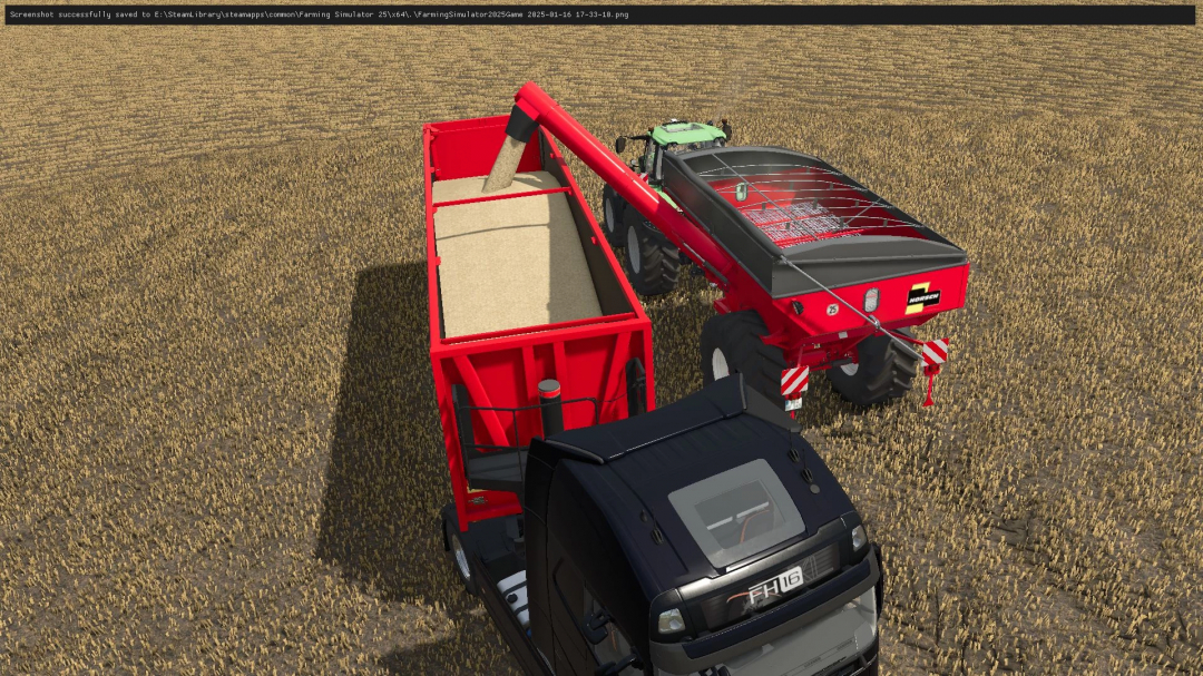 FS25 mod Horsch UW160 v1.0.0.0 transferring grain to trailer in field.