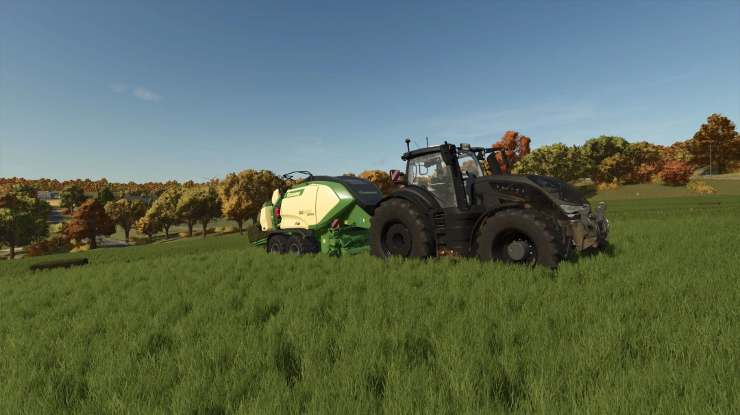 FS25 mod Krone BigPack 1290 HDP VC 100m in a field scene.