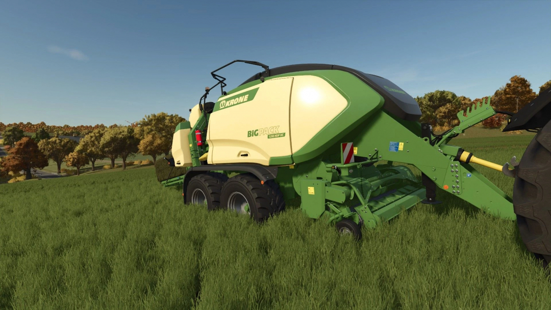 Krone BigPack 1290 HDP VC mod in FS25 on a grassy field