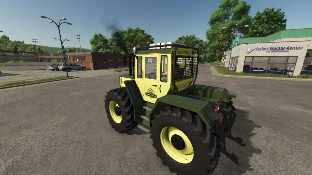 MB Trac Edition mod for FS25 in a parking area near a tractor center.