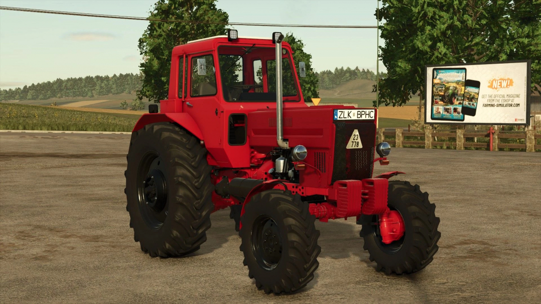 Red MTZ 82 Turbo tractor mod for Farming Simulator 25, parked on a farm road. FS25 mods.