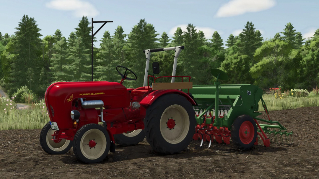 FS25 mod Porsche Diesel Junior 108 tractor on a farm field.