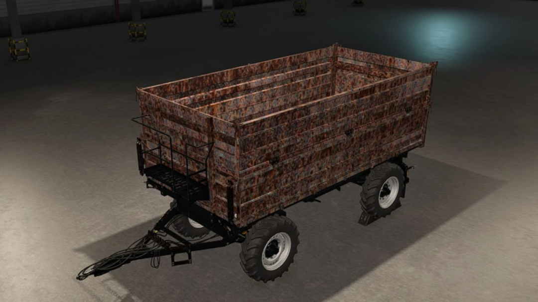 Rustic trailer mod for FS25, Remorca RO v1.0.0.0, showcasing a detailed, weathered texture.