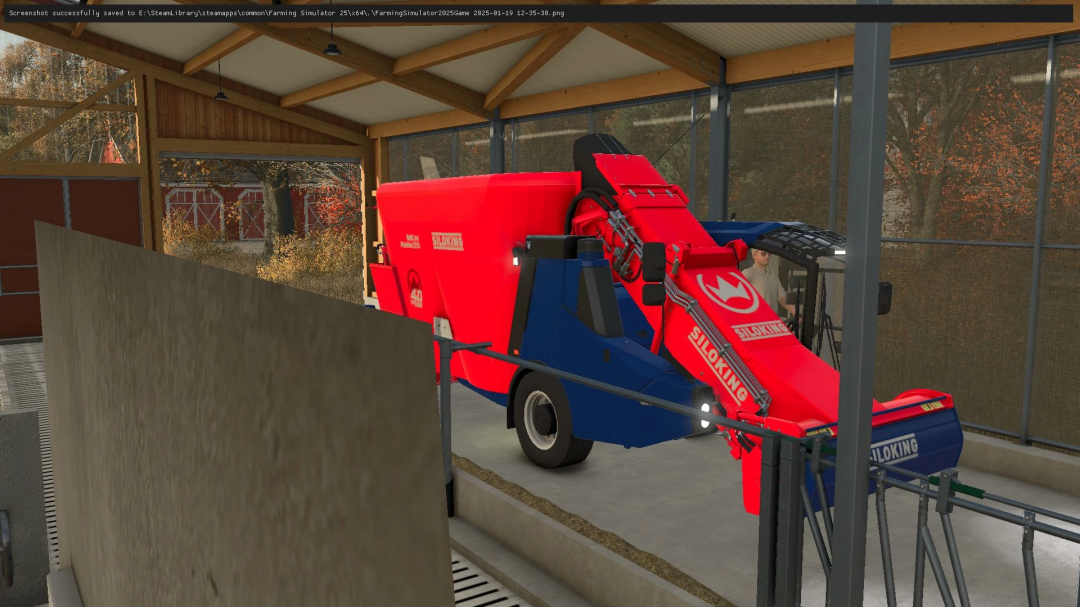 FS25 mod Siloking Selfline 4.0 Premium v1.0.0.0 in a barn setting, showcasing farming equipment in Farming Simulator 25.