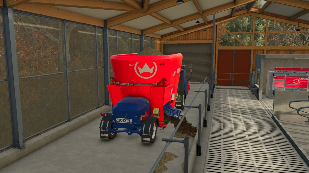 FS25 mod Siloking Selfline 4.0 Premium in a barn, showing the red mixer wagon for Farming Simulator 25.