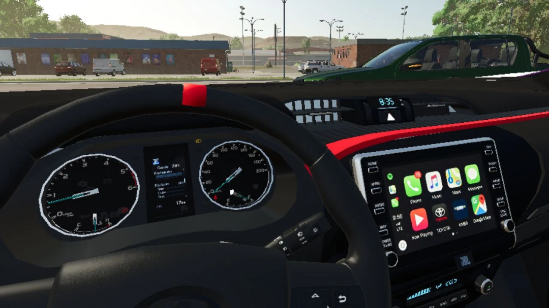 Toyota Hilux 2022 mod dashboard in FS25, featuring modern controls and navigation.