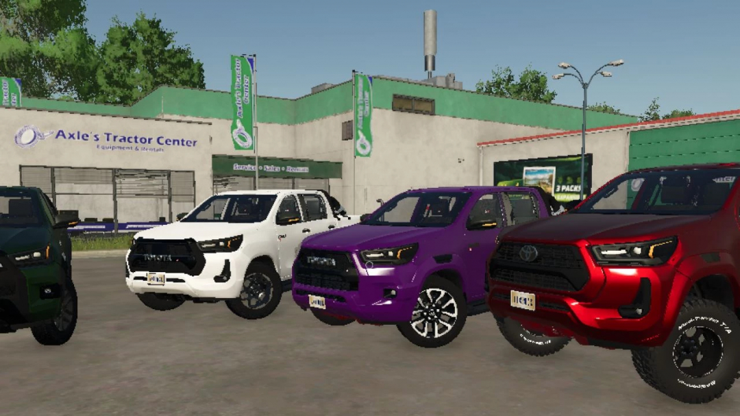 Toyota Hilux 2022 mod for FS25 with various colors at Axle's Tractor Center.