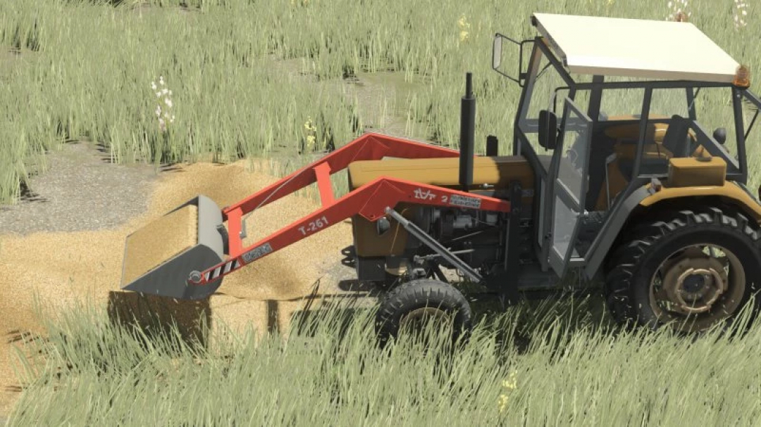 FS25 mod featuring Ursus C355-C360 loading grain in a field. Farming Simulator 25 mod in action.