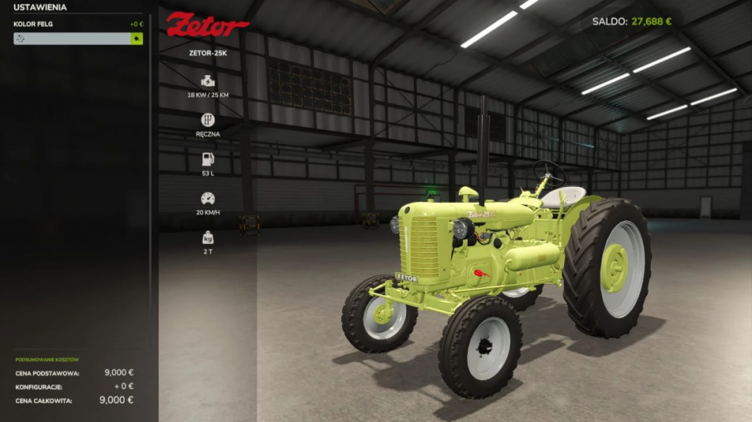 Zetor 25K tractor mod for FS25 in a garage setting.