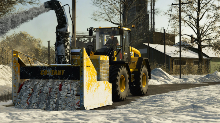 fs25-mods,  FS25 mod Contant Snowblower in action, clearing snow on a rural road.