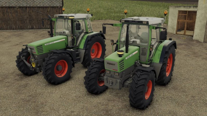 fs25-mods, FS25 mods: Favorit 509 – 515 C-Series tractors in Farming Simulator 25 mod v1.0.0.0, shown parked on a farm.