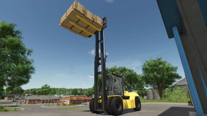 fs25-mods,  FS25 mod Hyster H450-XD forklift lifting pallets in Farming Simulator 25.