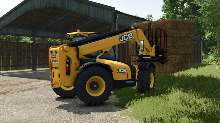 fs25-mods, JCB 535-95 telehandler moving hay bales in FS25 mod.