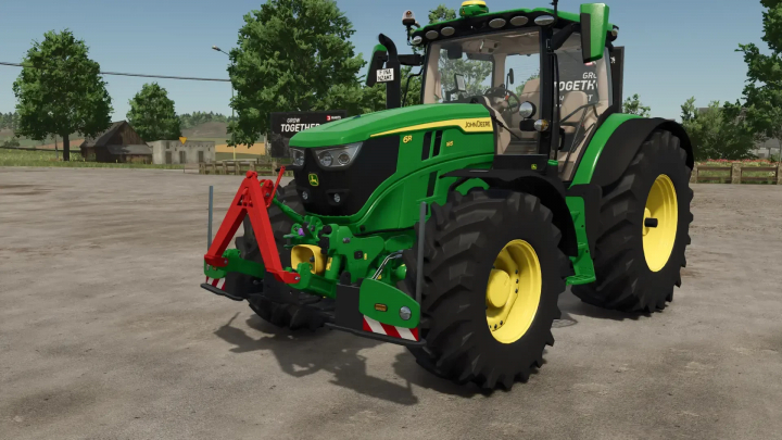 fs25-mods,  JOHN DEERE 6R Agribumper mod for Farming Simulator 25 displayed on a paved area.