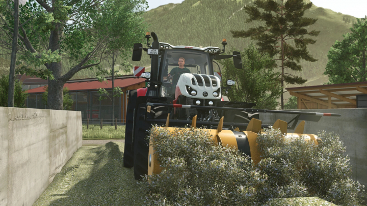 fs25-mods,  FS25 mod Mammut Silo Compaction Pack in action, compacting silage with tractor on farm.