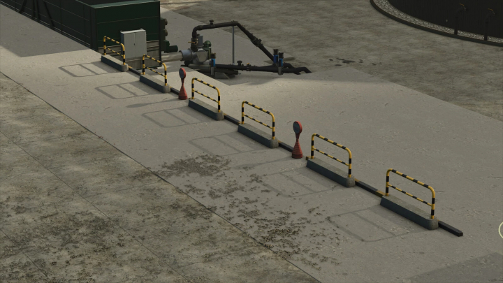 fs25-mods,  FS25 mod Mobile Barrier v1.0.0.0 showing safety barriers on pavement in Farming Simulator 25.