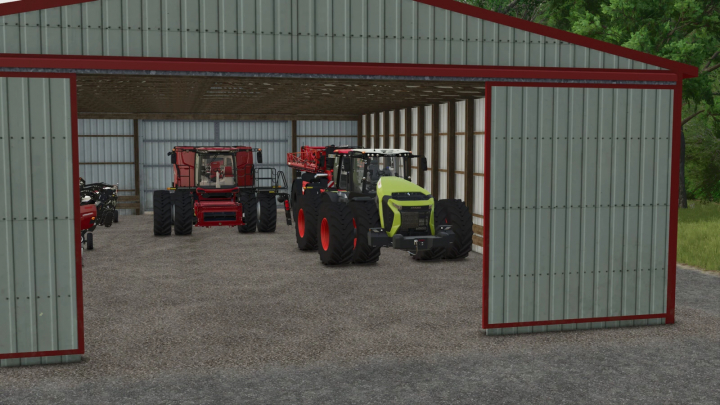 fs25-mods,  FS25 North American Shed Pack mod showing a barn with tractors inside.