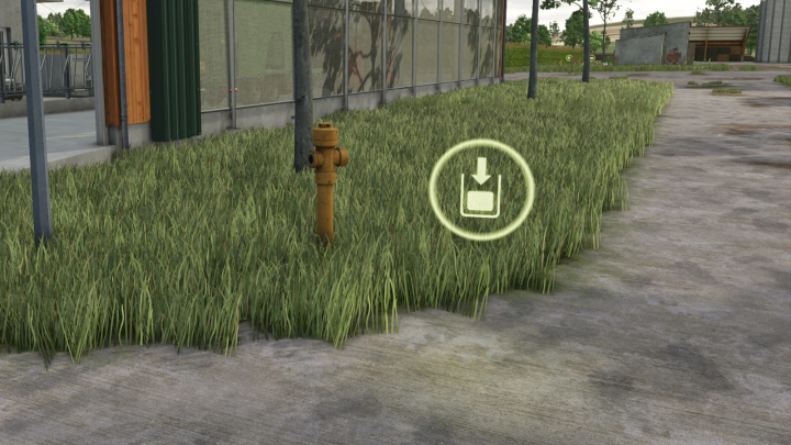 fs25-mods,  FS25 Water Hydrants mod in Farming Simulator 25, showing a hydrant near a building with a download icon. Enhances water access.