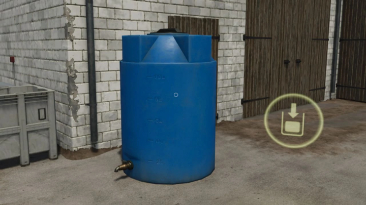 fs25-mods,  FS25 mod Water Tank v1.0.0.1, a blue tank with a gauge, in a farming setting.