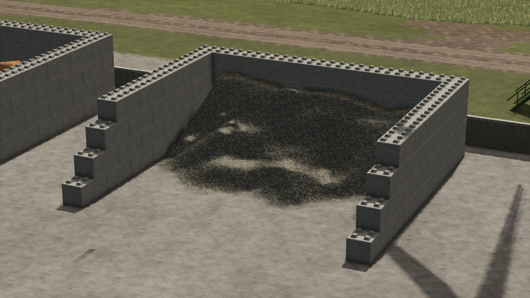 FS25 mod Bulk Material Bunker v1.0.0.0 with black material inside, in Farming Simulator 25.