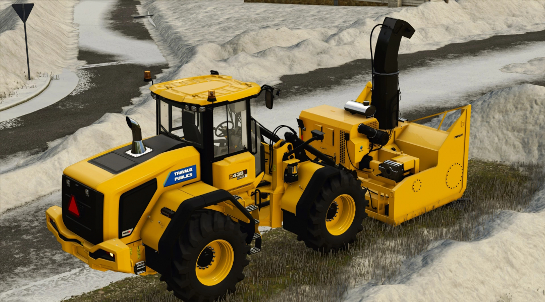 FS25 mod image showing a Contant Snowblower clearing snow on a road in Farming Simulator 25.