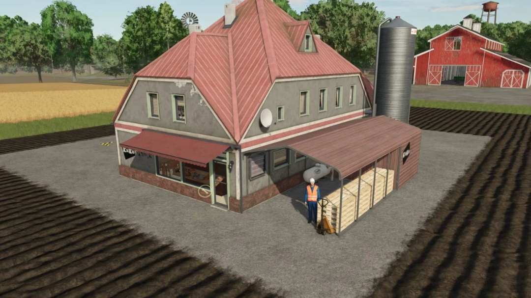 Cookies factory mod v1.0.0.0 for FS25, featuring a rustic building in a farm setting.