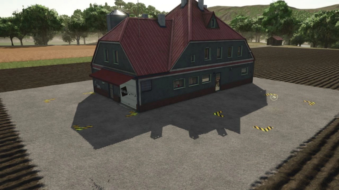 Cookies factory mod for FS25 featuring a large building on a farm with visible entry points.