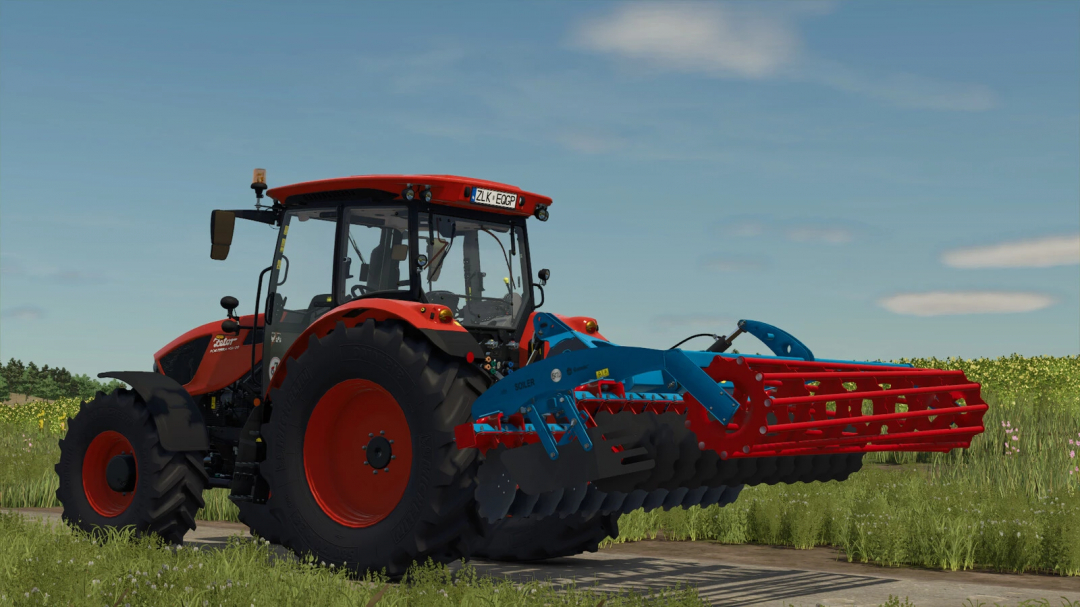 FS25 mod Gorenc Soiler 300 v1.0.0.0 attached to a red tractor in a field