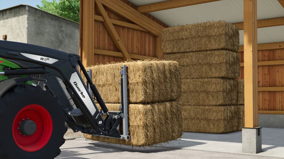 Hydraulic Bale Fork lifting hay bales in Farming Simulator 25 mod