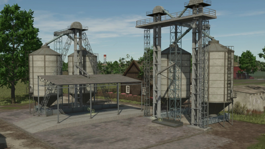 Large Silo Pack mod for FS25 showing multiple silos in a farm setting.